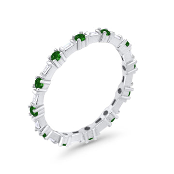 Full Eternity Wedding Band Round Baguette Simulated Green Emerald CZ 925 Sterling Silver